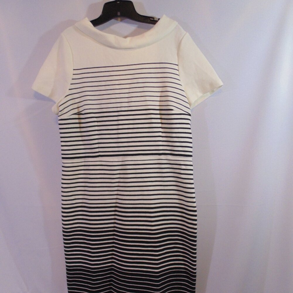 Talbots Cream and Black Striped Midi Dress